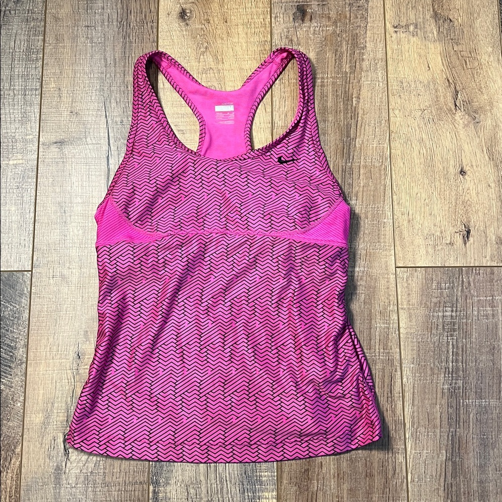 Nike Fit Dry Racerback Tank Top with Built In Sports Bra Pink Medium